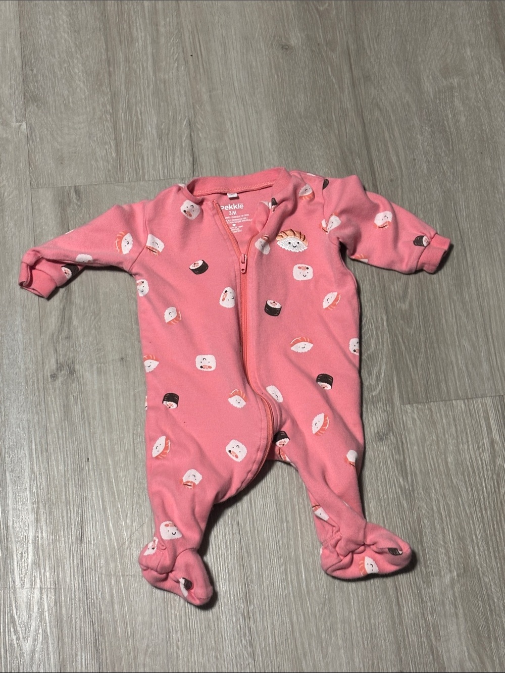 Pekkle Pink Sushi Print Footed One-Piece Pajamas - Baby